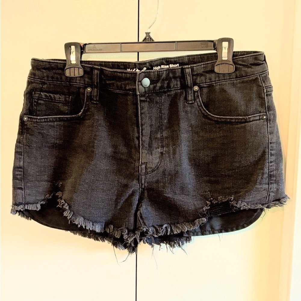 Ripped distressed black denim shorts